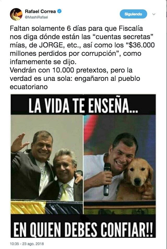 Rafael Correa sigue esperando resultados sobre sus "cuentas secretas" y millones perdidos por corrupción