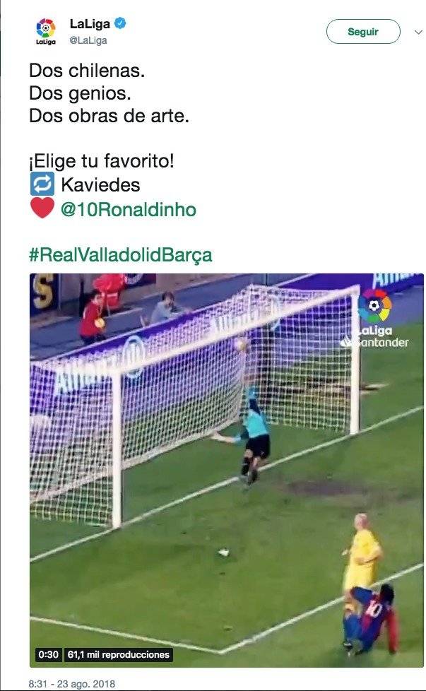 VIDEO: Liga española compara chilenas de Kaviedes y Ronaldinho