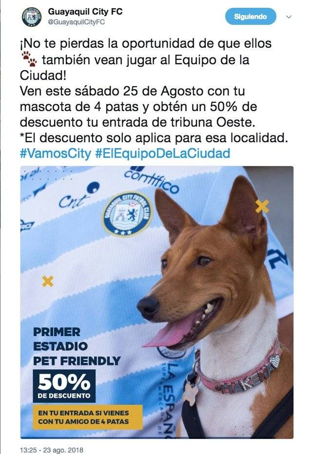Se podrá llevar a tu mascota al partido de Guayaquil City vs Liga de Quito