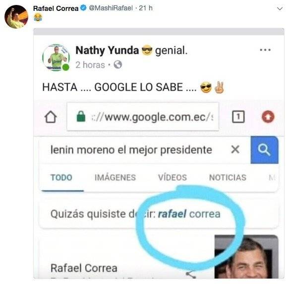 Tuit de Rafael Correa