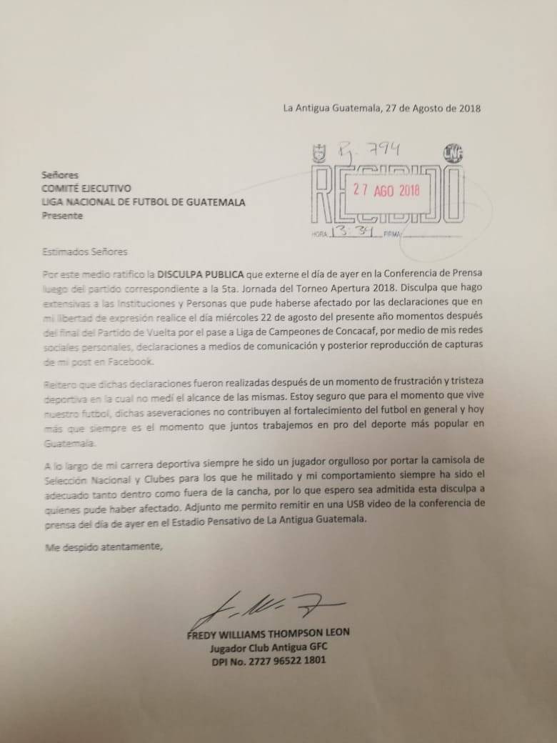 Carta Fredy Thompson