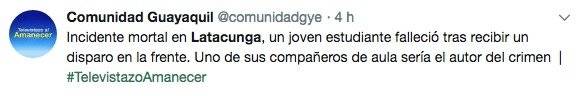 Estudiante falleció tras recibir un disparo por uno de sus compañeros en Latacunga