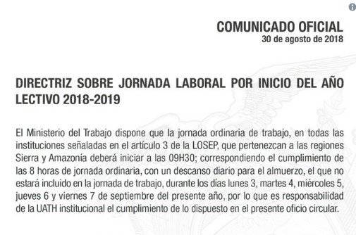 Regreso a clases: Desde el 3 al 7 de septiembre, la jornada laboral del sector público iniciará a las 09:30