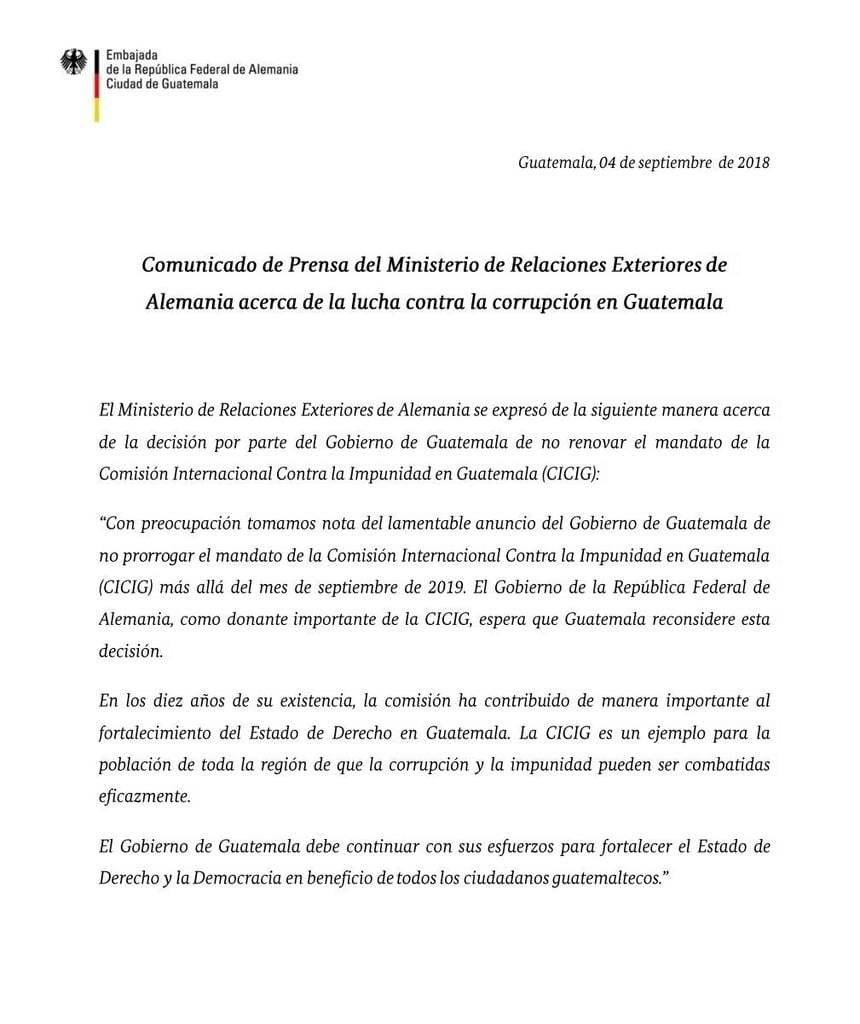 Comunicado de Embajada de Alemania