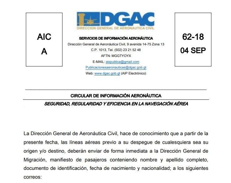 DGAC por información de pasajeros