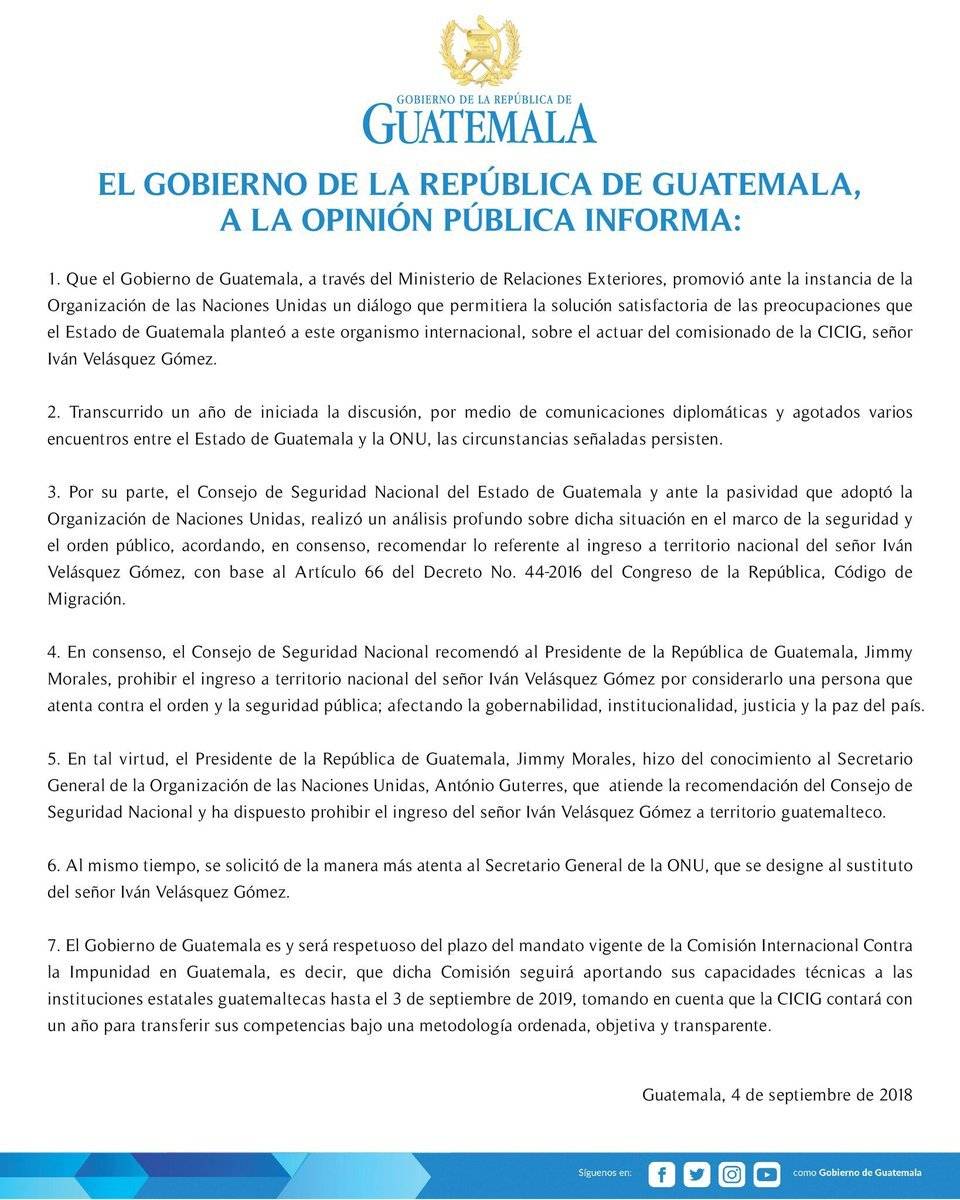 Gobierno prohíbe ingreso al país a Iván Velásquez