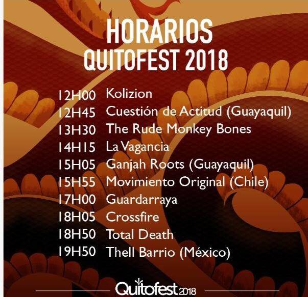 Horarios para el Quitofest 2018