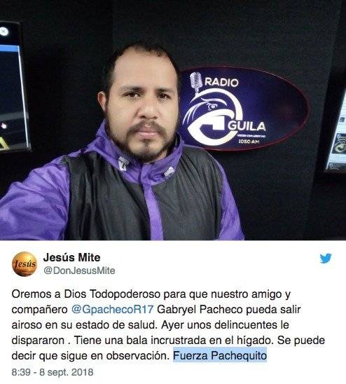 El periodista ecuatoriano, Gabriel Pacheco, recibió un disparo por delincuentes