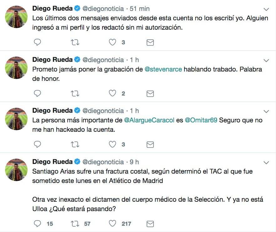 Cuenta de Twitter de Diego Rueda fue hackeada