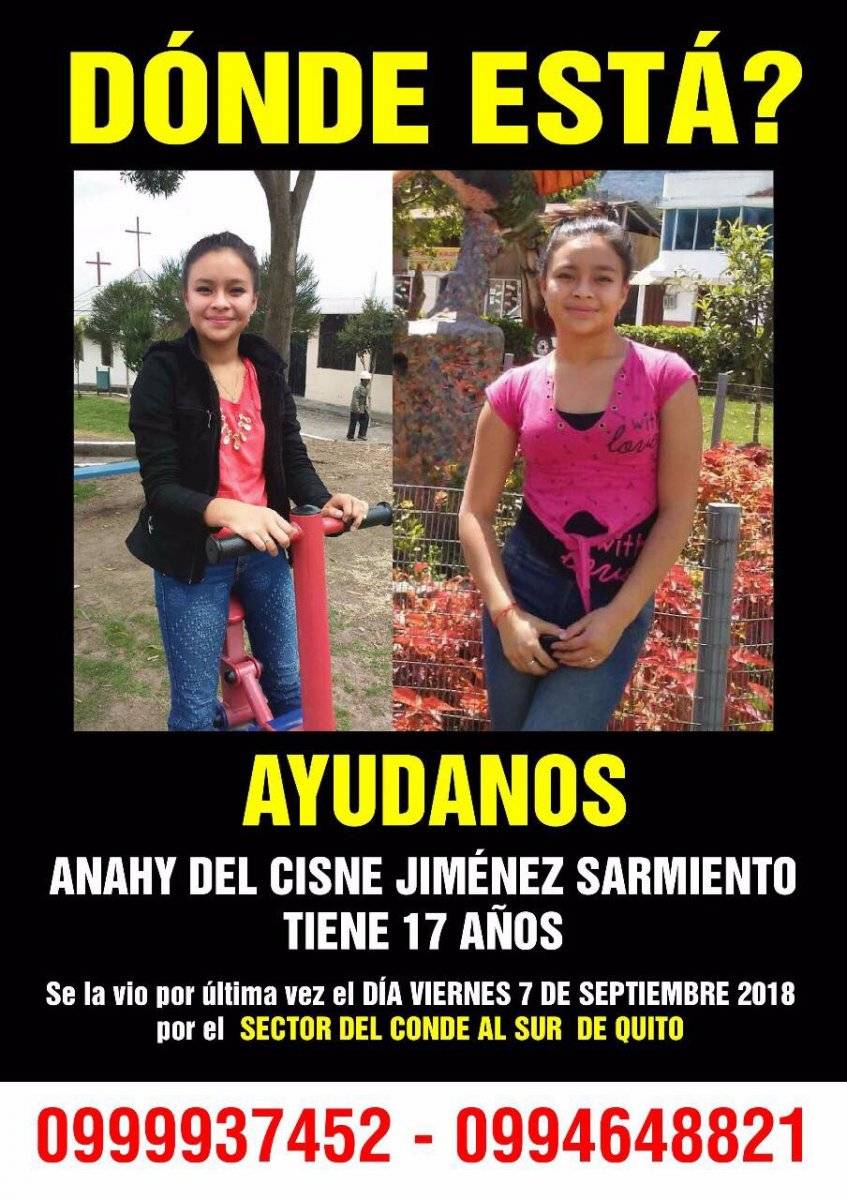 Familiares buscan a Anahy del Cisne Jiménez Sarmiento
