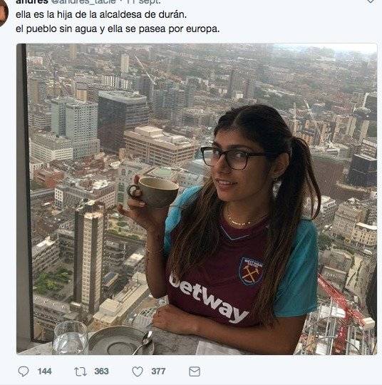 Confunden a Mia Khalifa con hija de alcaldesa de Durán