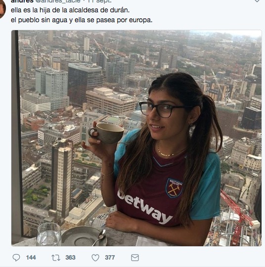 Confunden a Mia Khalifa con hija de alcaldesa de Durán