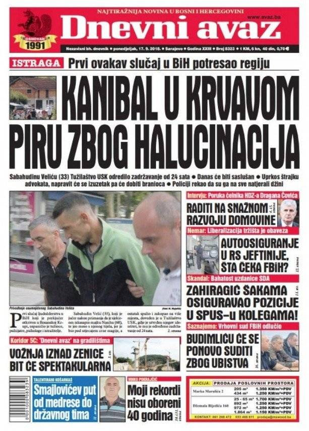 Tapa del diario bosnio Avaz
