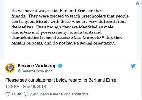 "Plaza Sésamo" niega que Beto y Enrique sean homosexuales