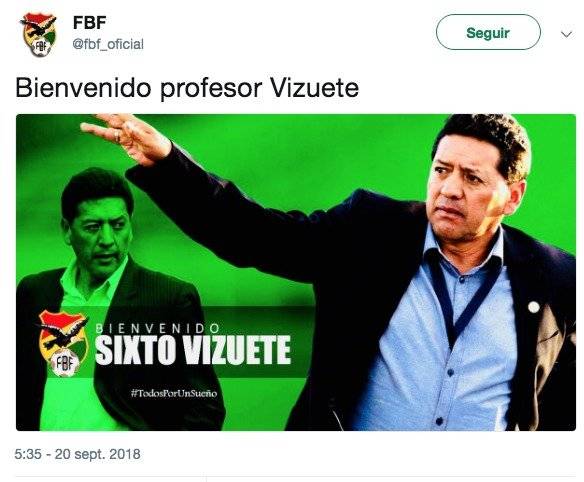 Bolivia elige al ecuatoriano Vizuete para dirigir sus selecciones menores
