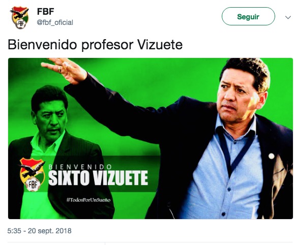Bolivia elige al ecuatoriano Vizuete para dirigir sus selecciones menores
