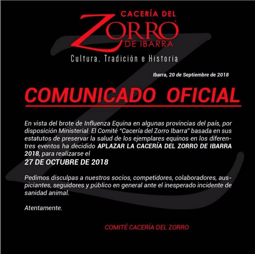 Cacería del Zorro 2018 de Ibarra se aplaza para el 27 de octubre