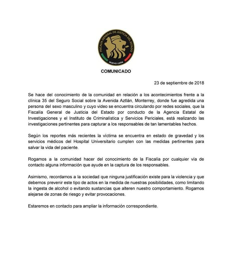 Comunicado Fiscalía de Nuevo León