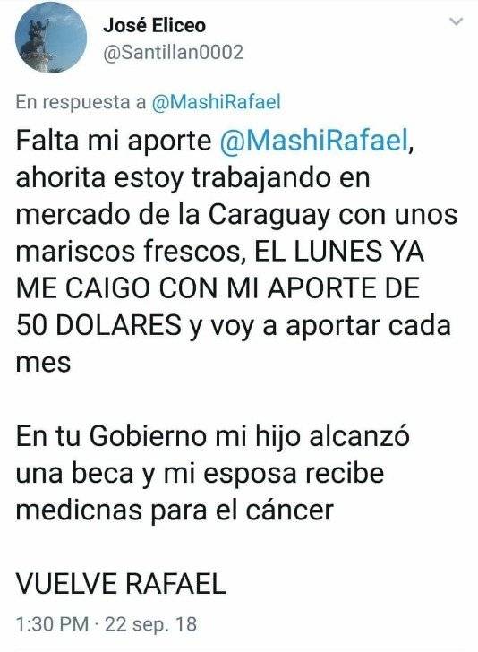 El mensaje de apoyo que recibió Rafael Correa