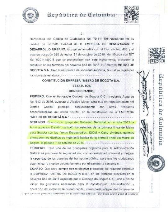 Escritura empresa metro