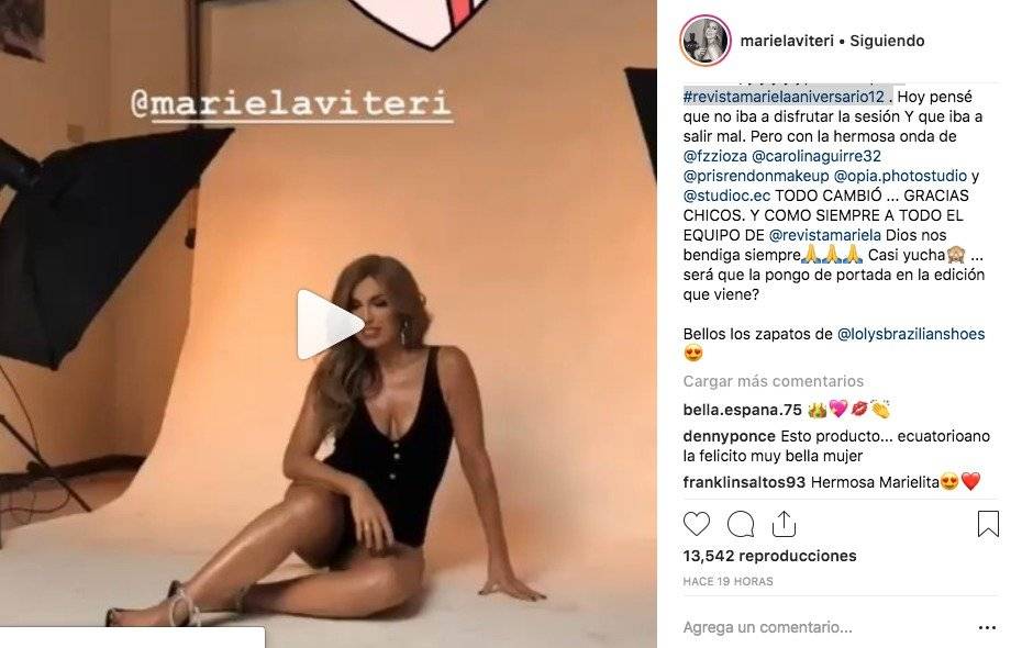 Publicación en Instagram de Mariela Viteri