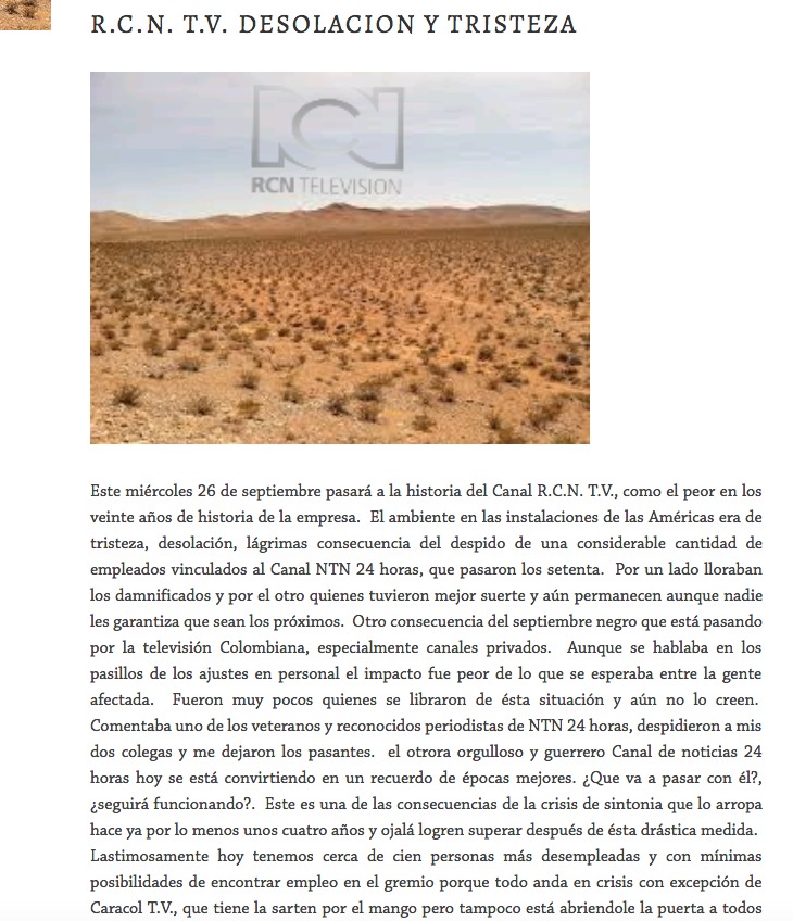Captura de pantalla página web La Negra Candela