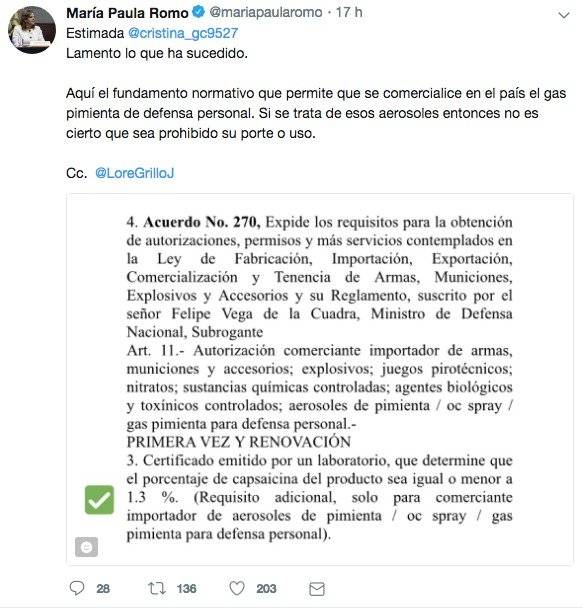Tweet María Paula Romo