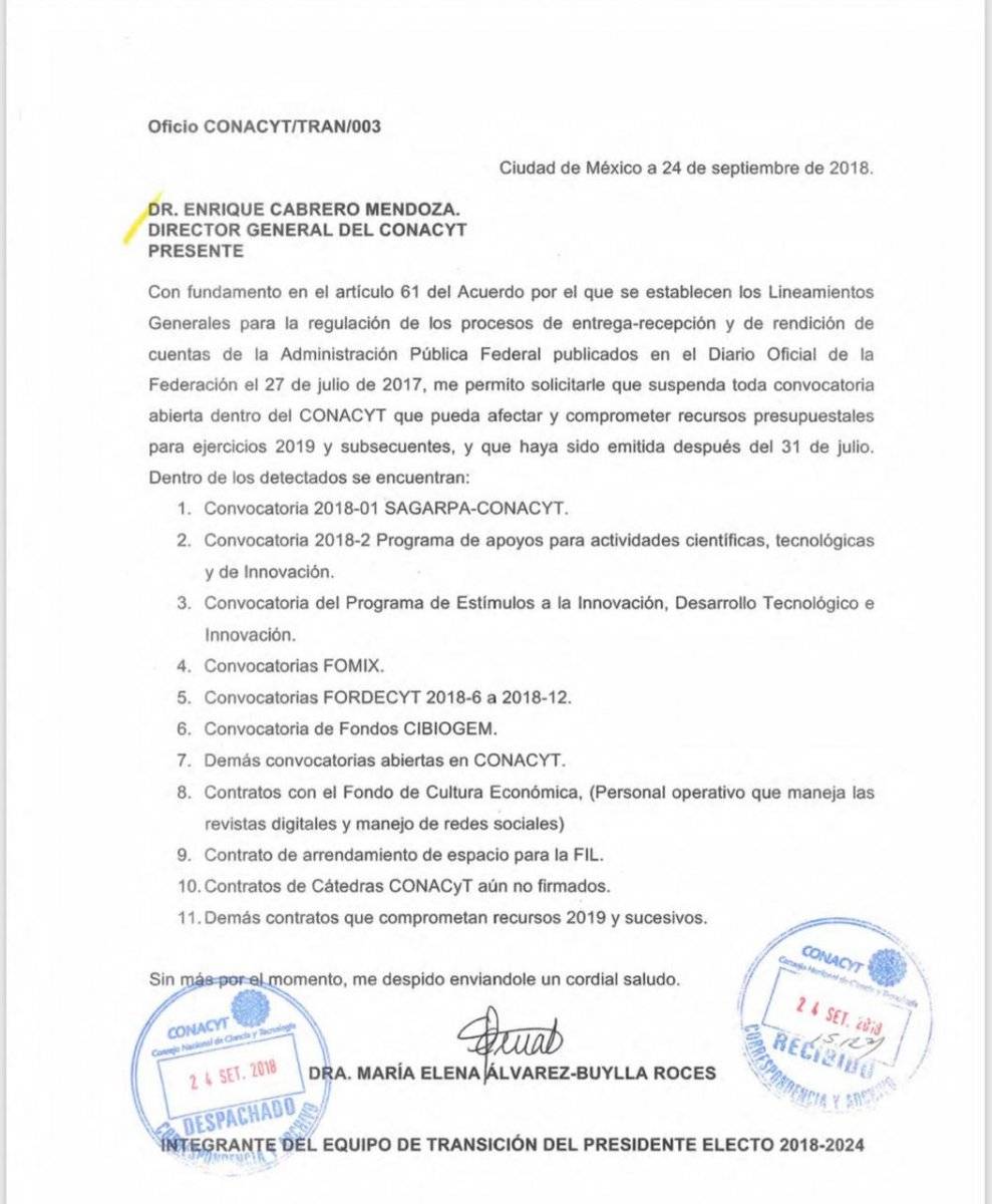 Equipo de AMLO aclara carta sobre suspensión de convocatorias en Conacyt