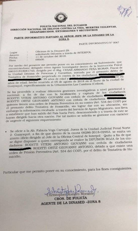 Policía pide a Interpol emitir difusión roja a los Roditti