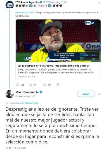 Maradona en contra de Messi