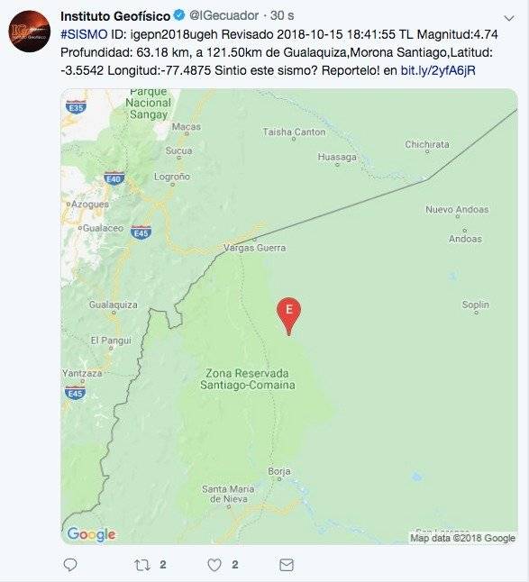 Sismo se registró en Morona Santiago