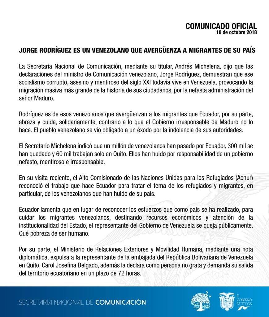 Pronunciamiento de Andrés Michelena, Secom.