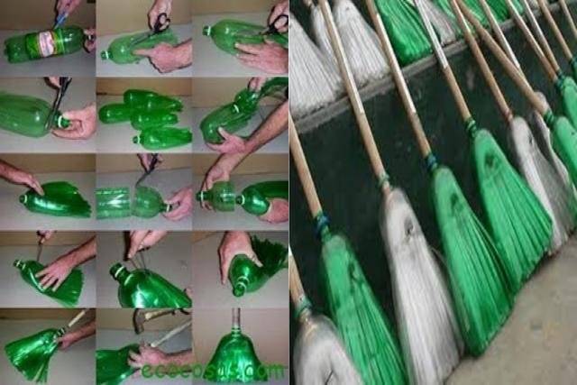 escobas con botellas de plástico
