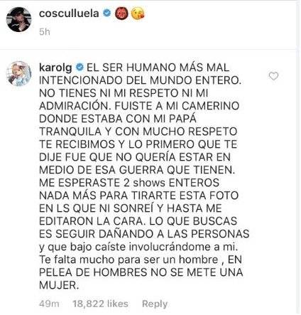 Karol G arremete contra el reguetonero Cosculluela