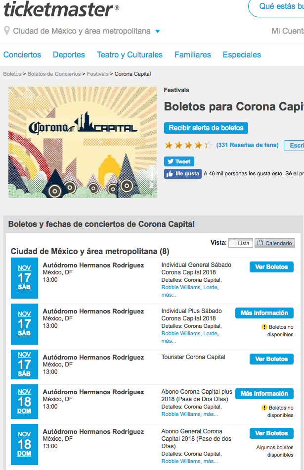 Sitio oficial de venta Ticketmaster