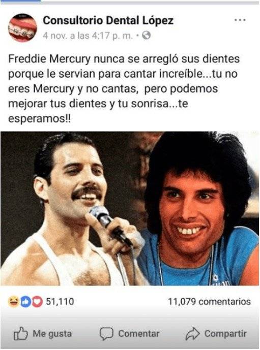 Clínica dental se burla de usuarios al recordar la sonrisa de Freddie Mercury
