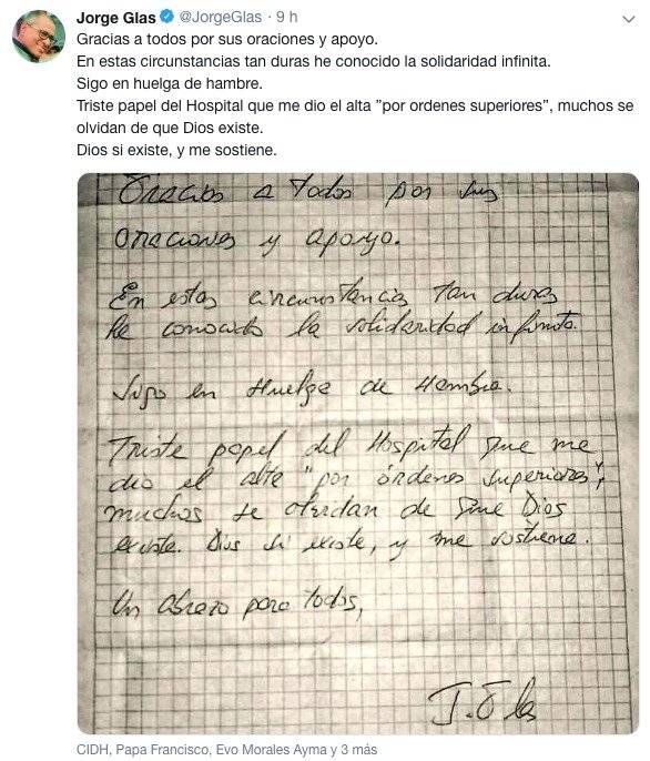 Se difunde carta de Jorge Glas desde la cárcel de Latacunga
