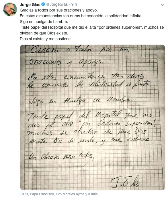Se difunde carta de Jorge Glas desde la cárcel de Latacunga