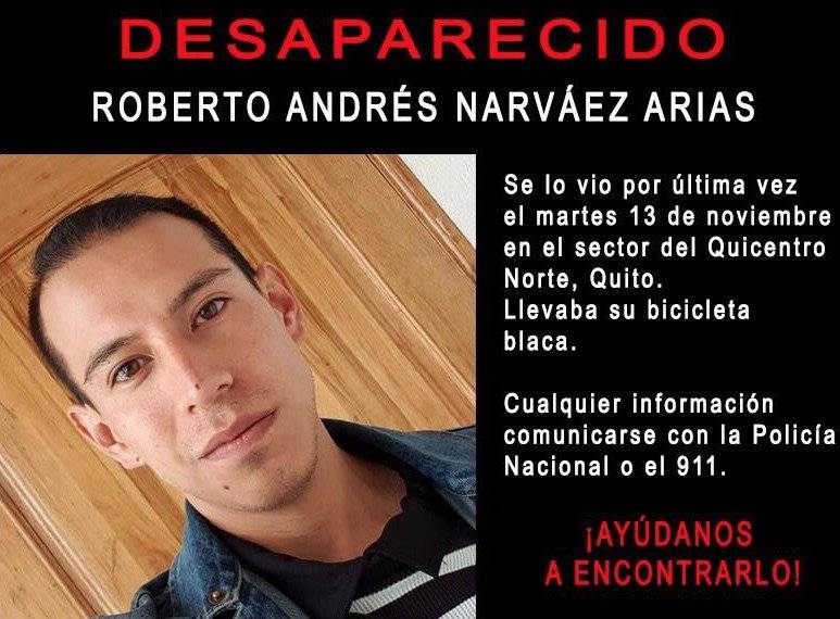 Roberto Andrés Narváez fue reportado como desaparecido en Quito