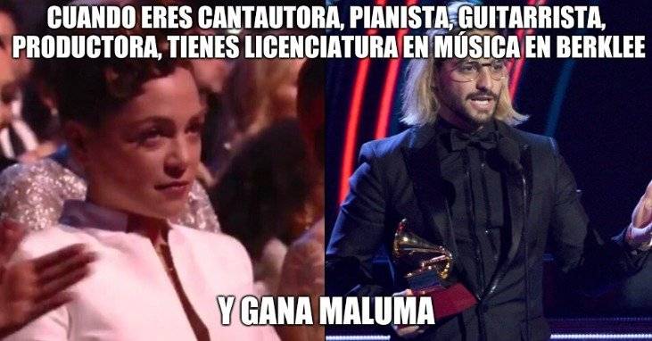 La reacción de Natalia Lafourcade cuando Maluma se llevó el Grammy Latino 2018