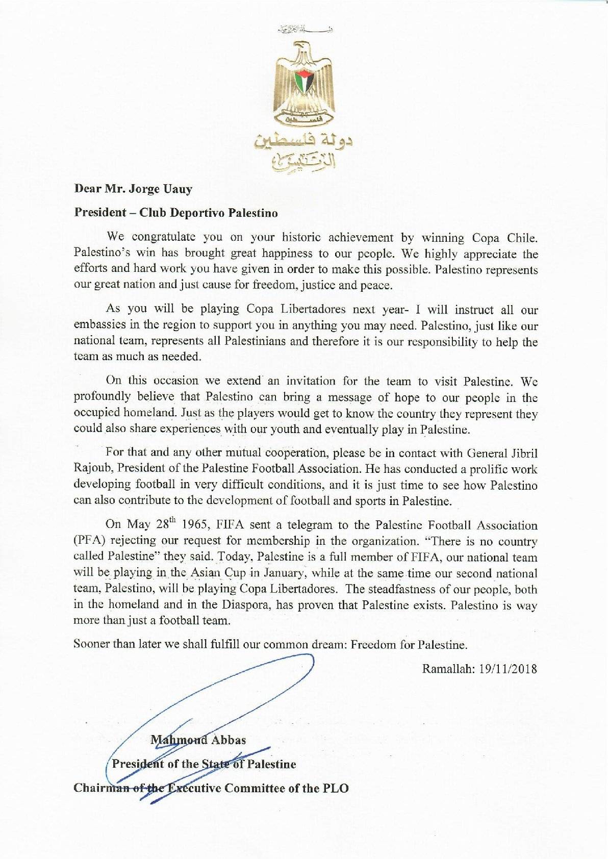 Carta a Palestino