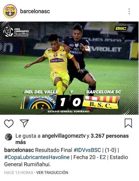 Barcelona SC tras derrota desactiva comentarios en Instagram