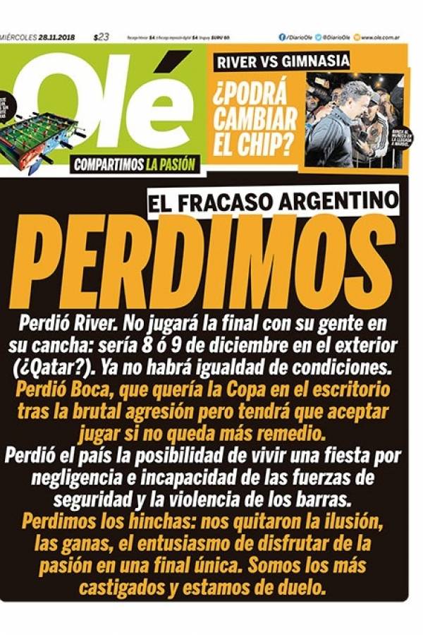 La portada de Olé que refleja el sentir de Argentina / imagen: Diario Olé