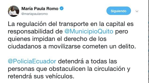 Twitter de la ministra Romo