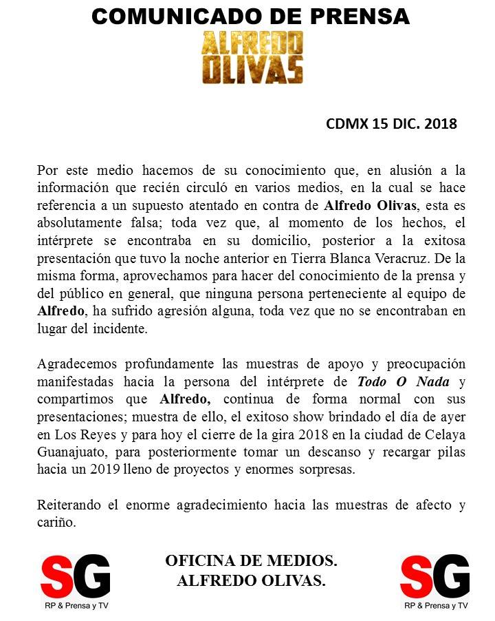 Comunicado de Alfredo Olivas