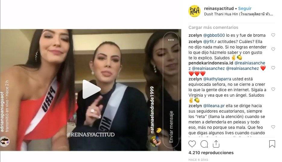 Cuenta de Instagram critica duramente a Virginia Limongi en el Miss Universo 2018