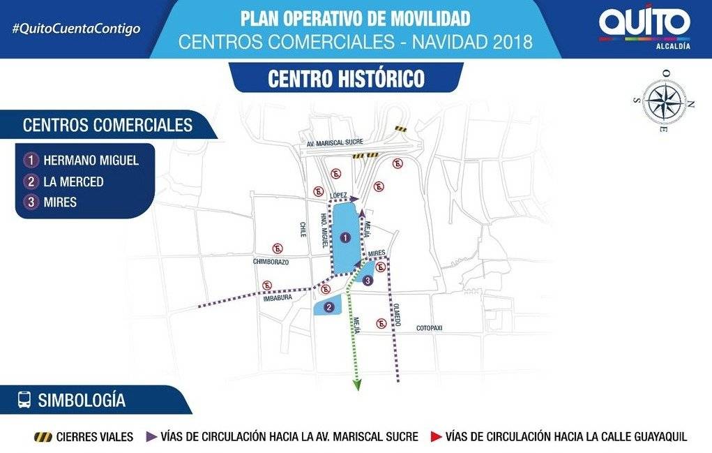 Plan de movilidad en centros comerciales de Quito