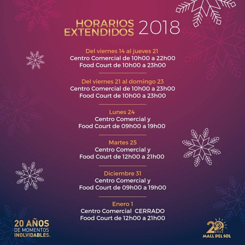 Horarios de Atención Navidad, Mall del Sol Guayaquil