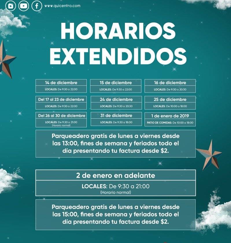 Horarios de atención Quicentro Shopping
