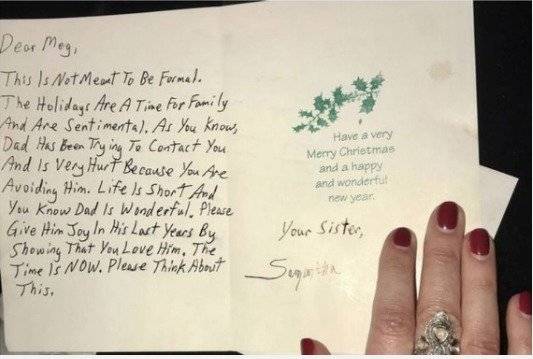 Hermana de Meghan Markle le envía una dura carta navideña por su padre